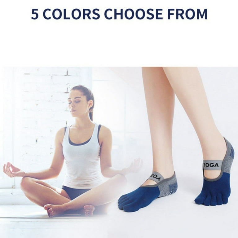 3 Pairs Yoga Socks for Women with Grips, Breathable Non-Slip Five Toe Socks  Cotton Socks for Pilates, Barre, Ballet, Fitness 