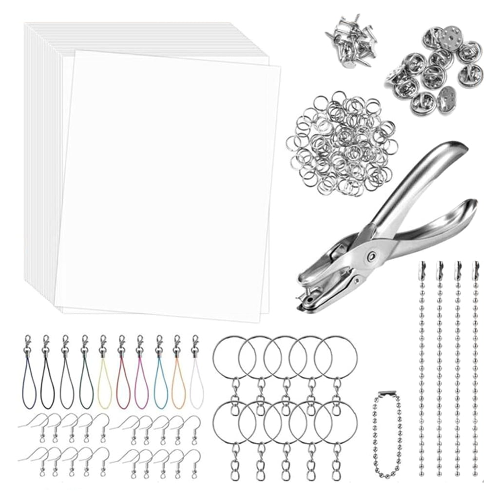 Heat Shrink Sheet Set with Colored Pencils, Earring Hooks, Keychain, Hole Punch