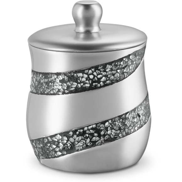 Creative Scents Silver Mosaic Qtip Holder - Decorative Cotton Ball Jar - Durable Resin cotton Swab dispenser - Beautiful Bathroom Vanity storage Accessories