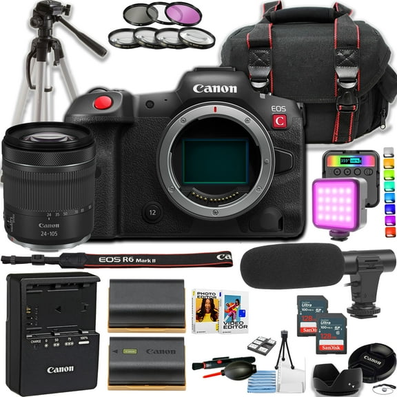Canon EOS R5 C Mirrorless Cinema Camera w/24-105mm STM Lens   Camera Case   Directional Microphone   More (21pc Bundle) (International Version)