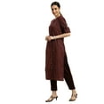 thumbnail image 2 of eloria Women's Fashion Solid Mandarin Collar Kurti, Fabric : Cotton, Color : Brown, Size : Large, 2 of 8