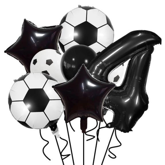 QLUEWX Soccer Themed Number Birthday Balloon Set, 0-9 Black Number Balloons Kit with Soccer Ball Star Balloons for Kids Soccer Birthday Parties, Sports Events & Party Decorations (4)