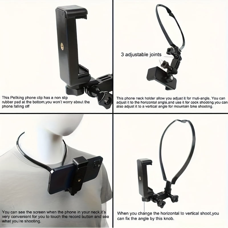 Hands-Free Wearable Neck Phone Holder Mount for Iphone 15 Pro Max, Samsung, Gopro - Universal Hanging Tripod with Selfie Stick Monopod