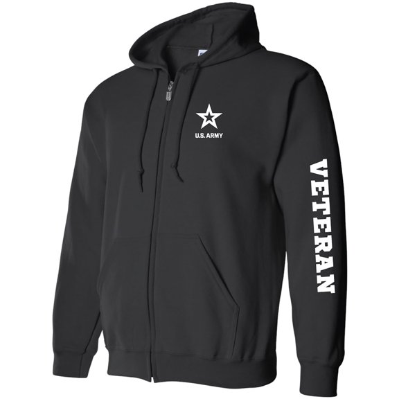 Army "Veteran" White Sleeve Print Full-Zip Hooded Sweatshirt