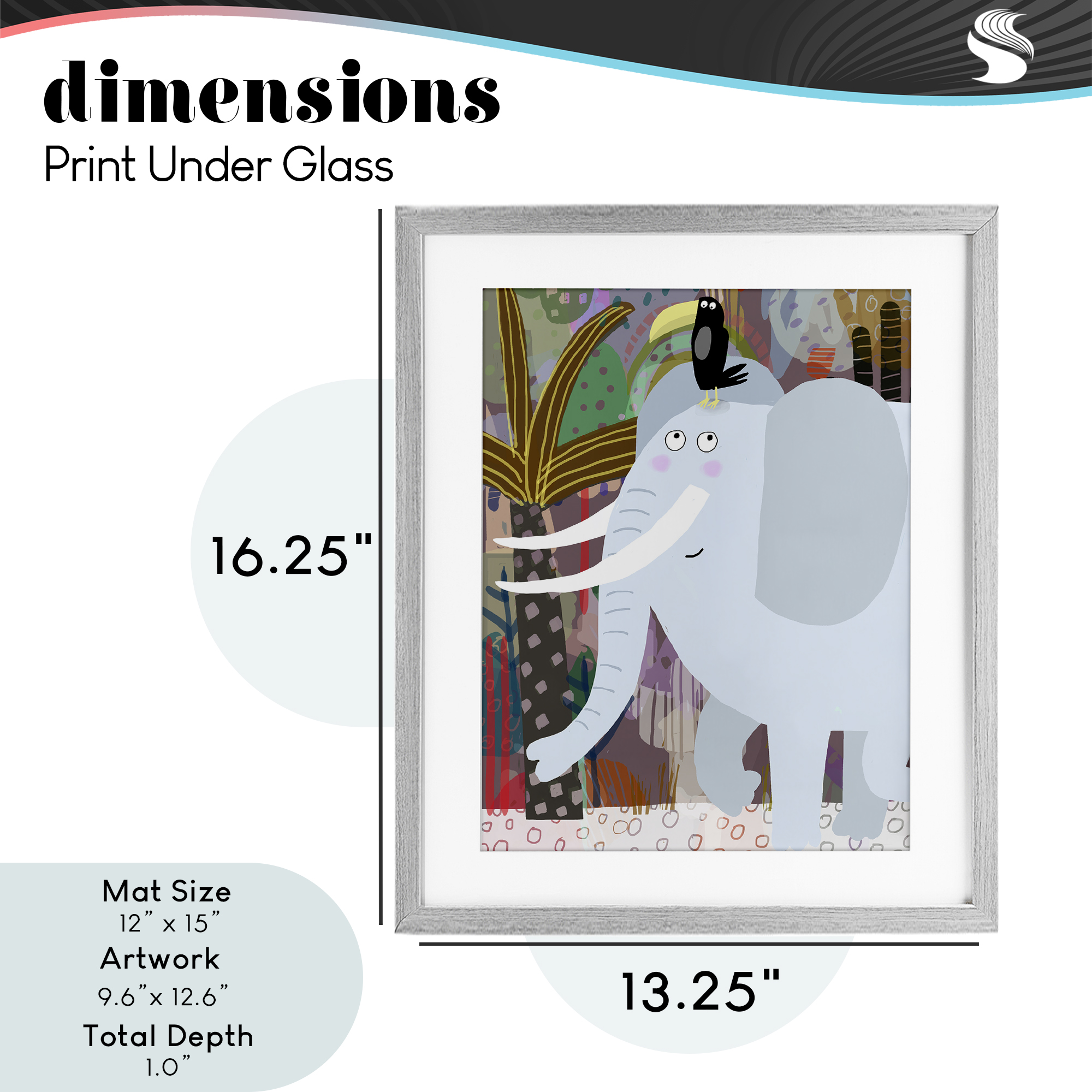 Elephant & Toucan in Jungle Gray Framed Print Under Glass, design by Carla Daly