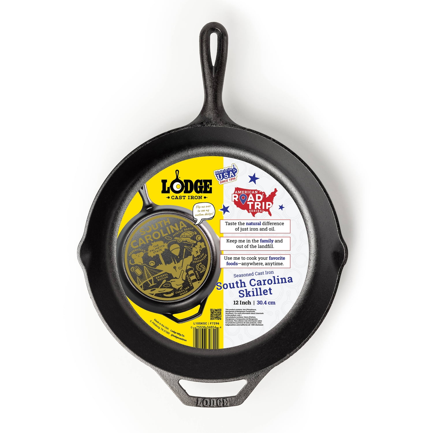 Lodge 12 Inch Seasoned Cast Iron Skillet w/ South Carolina Road Trip