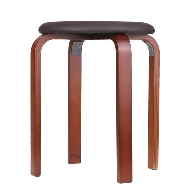 leyfeng Taburete de madera Taburete KD de madera maciza Cojín de cuero apilable Taburete redondo acolchado Silla sin respaldo para