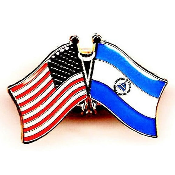 PACK of 50 Nicaragua & US Crossed Double Flag Lapel Pins, Nicaraguan & American Friendship Pin Badge