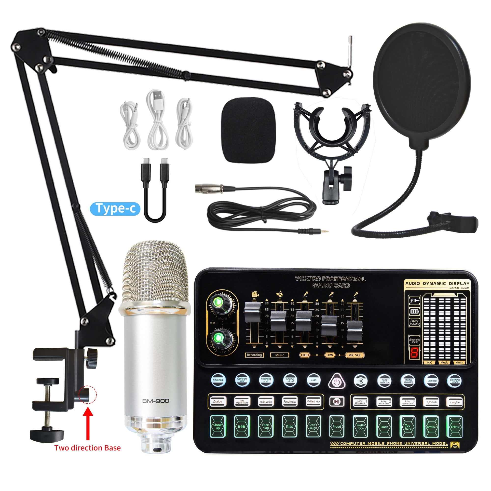 Condenser Microphone Bundle Sound Card Kit With Adjustable Mic Suspension Scissor Arm Professional Studio Wireless Karaoke MIC