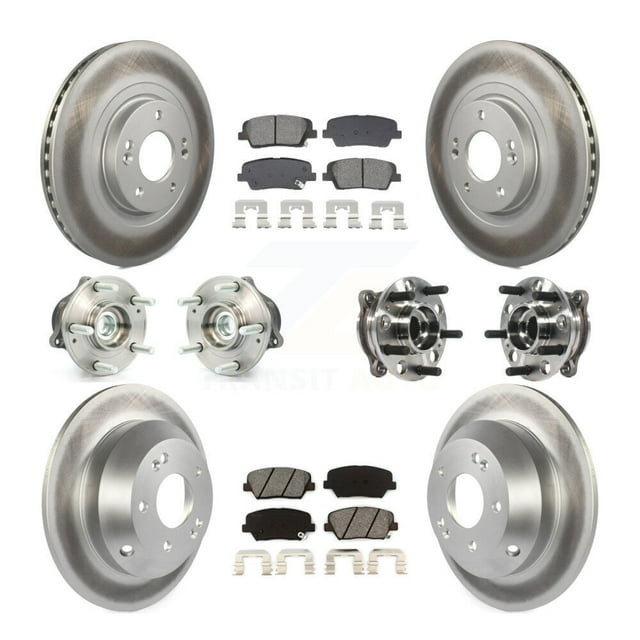 Transit Auto Front Rear Hub Bearing Assembly Coated Disc Brake Rotor and Semi-Metallic Pad Kit (10Pc) for Car 2015-2016 Hyundai Santa Fe Sport FWD with 2.4L 2.0L Left Right Driver Passenger KBB-128682