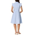 thumbnail image 3 of Vestido de camisa de mujer Inspire Chic con mangas cortas, cuello de punta, cinturón en la cintura, botones, vestido midi XL color azul claro, 3 of 6