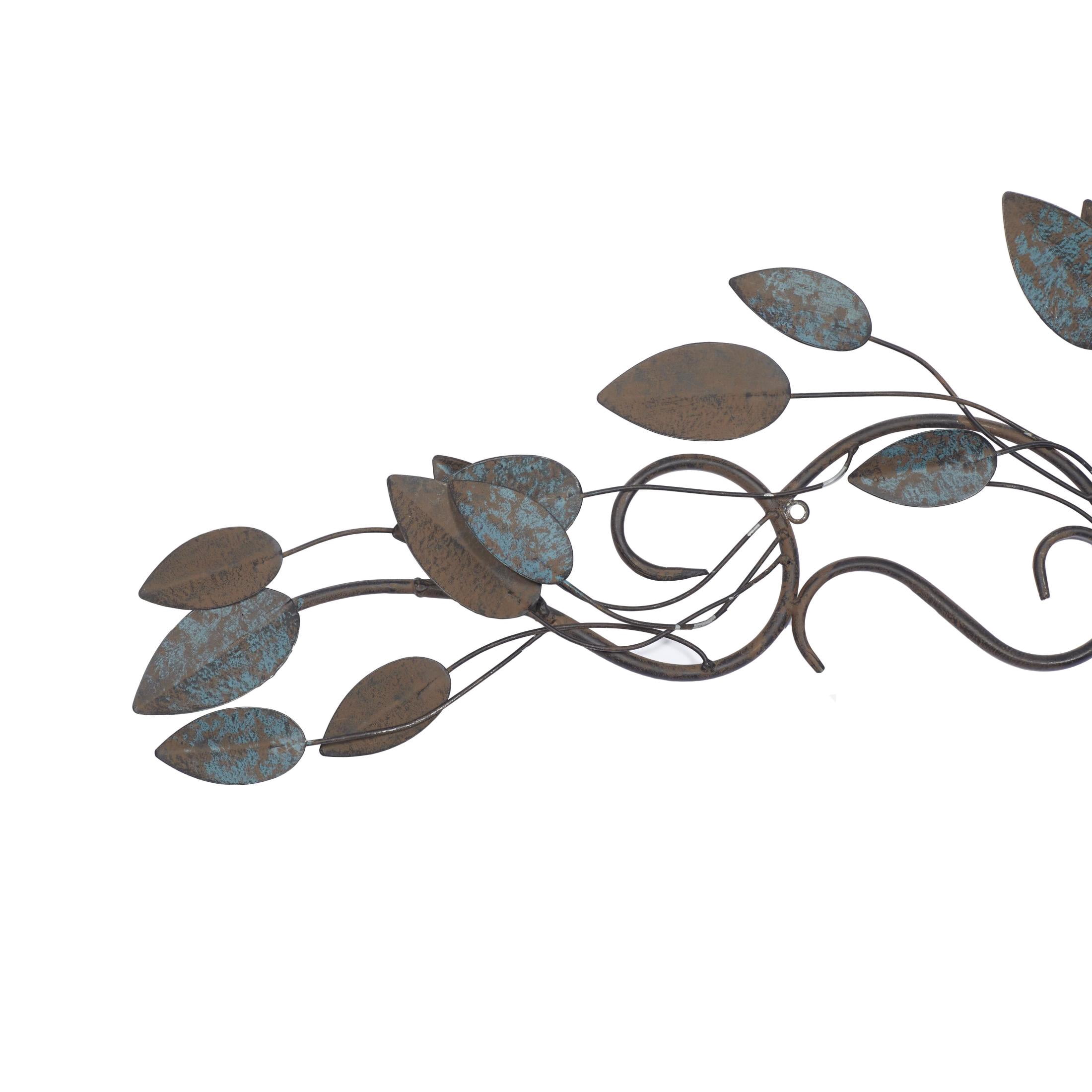 DecMode Blue Metal Scroll Leaf Wall Decor