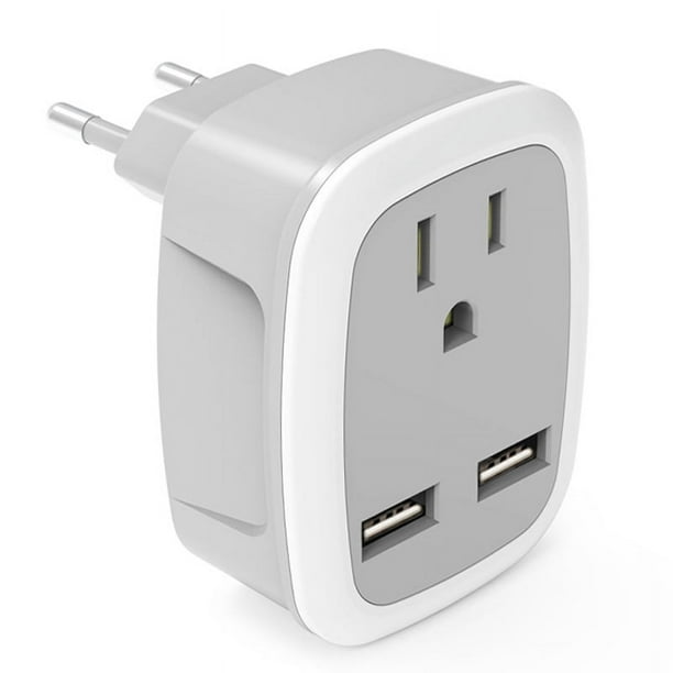 Adaptador de enchufe de EE. UU. a Francia, Europa, adaptador de viaje con 2 USB de 2,4 A, 3 pines de EE. UU. a Europa, 2 pines de Francia para América, Canadá, Francia, Alemania, España y Europa