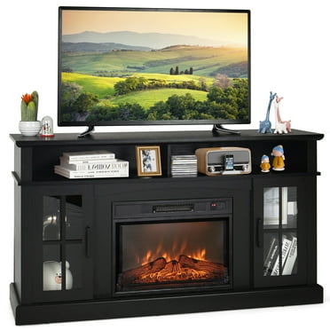 Costway 58" Fireplace TV Stand W/ 1400W Electric Fireplace for TVs up to 65 Inches Black