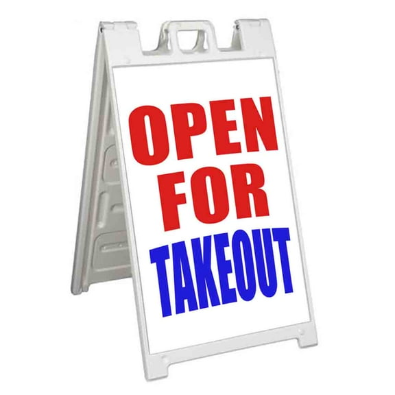 Open For Takeout (24" X 36") Standard A-Frame Signicade, Includes Decal Applied To Stand