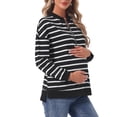 thumbnail image 4 of INSPIRE CHIC Womens Maternity Blouse Cotton Mock Neck Shirt Half Zip Long Sleeve Tops Side Slit Striped Turtleneck Pregnancy S White Stripe, 4 of 6