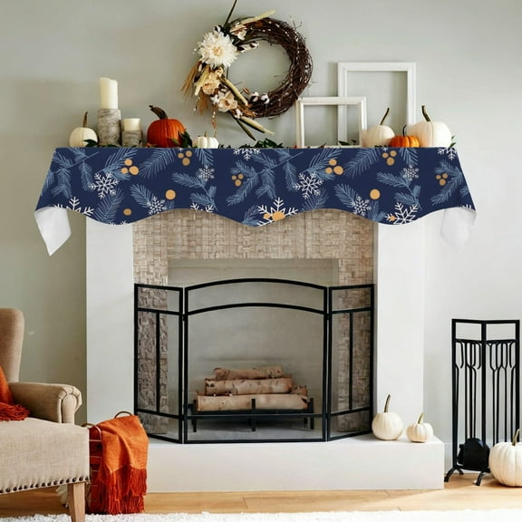 Christmas Holiday Fireplace Mantel Scarf | Gold Berries | Mantle Runner