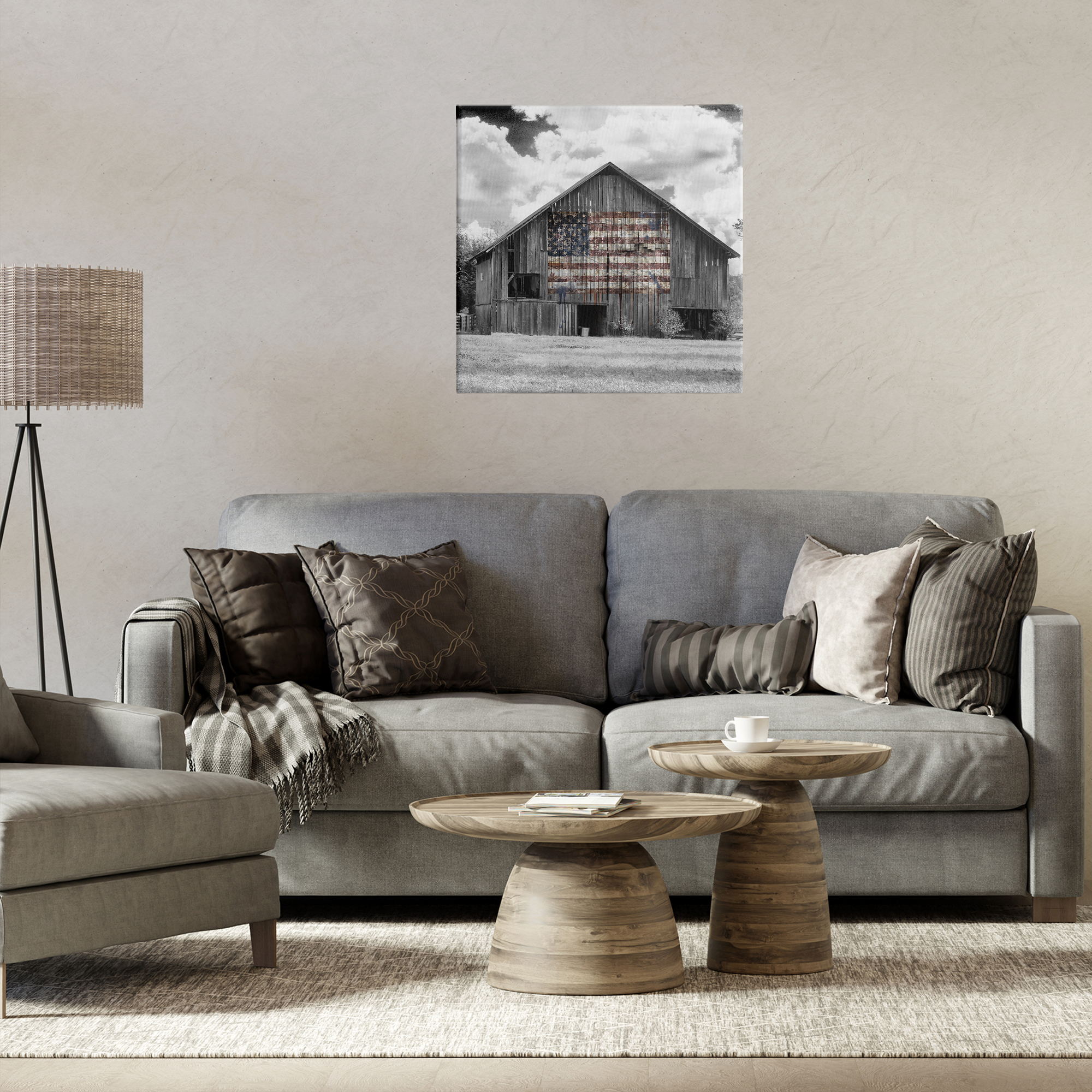 USA Flag Monochrome Barn Canvas Wall Art, design by Decent Exposures