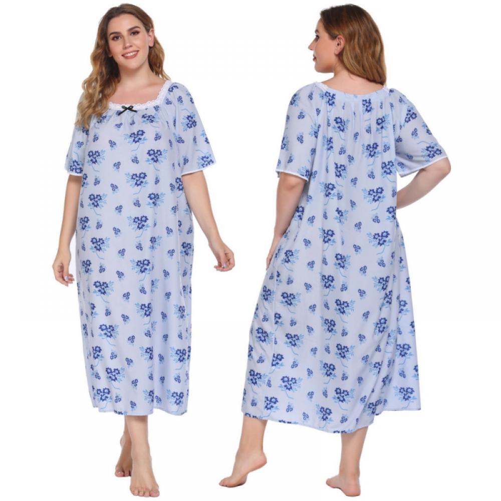 Baozhu Women Plus Size Nightgowns Lightweight Short Sleeve Print 