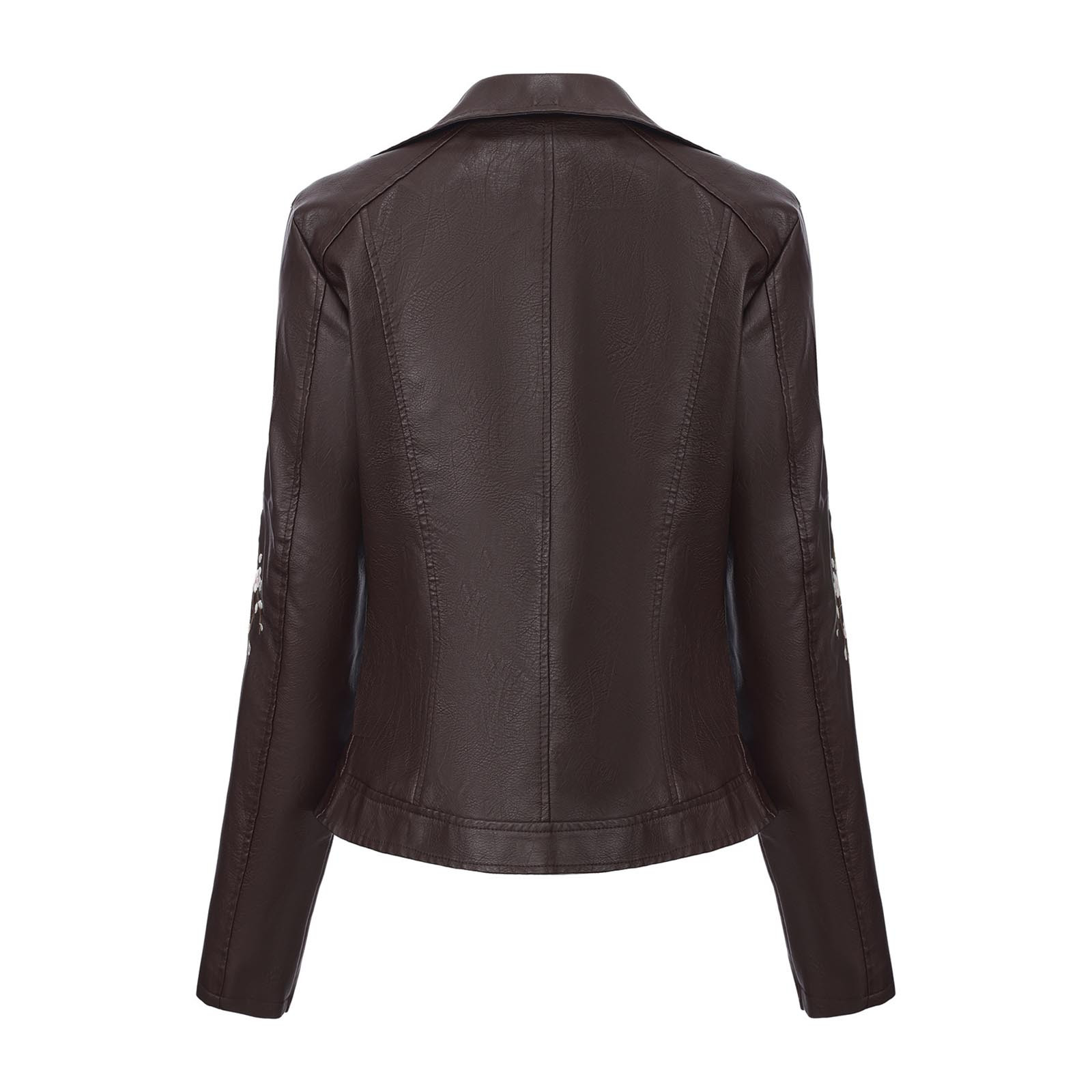 wdsxpo Women Faux Leather Jacket Studded Rivet Floral Moto Biker Coat Embroidered Trendy Lightweight Streetwear Jackets for Women