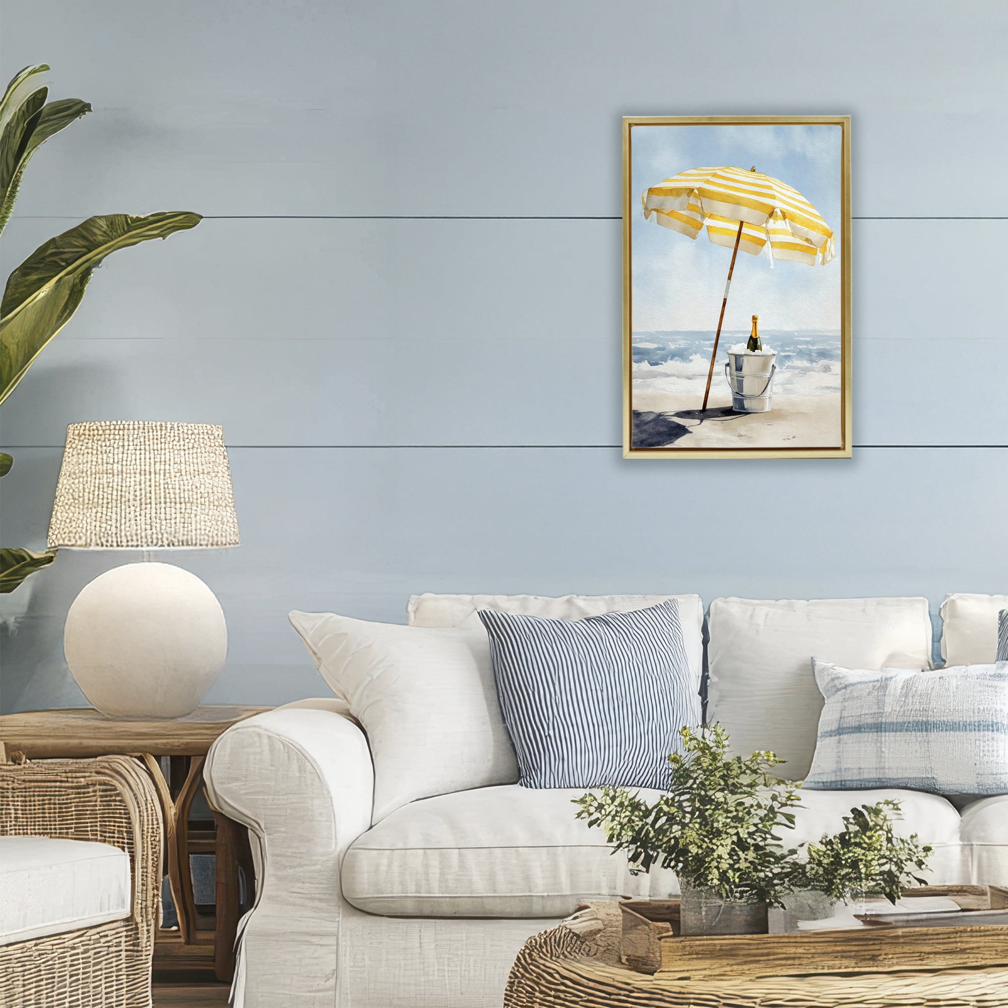 Stupell Industries Sunshine Celebration at Seaside Gold Framed Floater Canvas Wall Art, design by Petal Prints Design