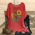 thumbnail image 2 of DDAPJ pyju Sunflower Shirt for Women Boho Summer Tops Cotton Linen Short Sleeve Round Neck T-shirt Lightweight Casual Work Blouses Sales of Today Red XXL, 2 of 5