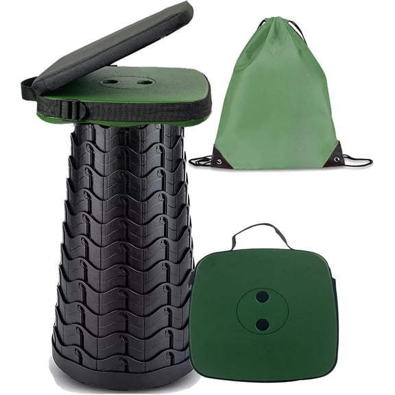 Collapsible Camping Stool with Seat Cushion & Nylon Bag, Square Portable Telescopic Stool, Lightweight Sturdy Foldable Stool for Camp Fishing Picnic, Max Load 550 lb