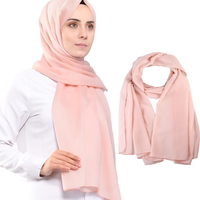 Qarigey Bufanda de gasa versátil en hermosos colores para mujer, mantón Hijab de gasa, materiales cómodos Sombreros rosa beige