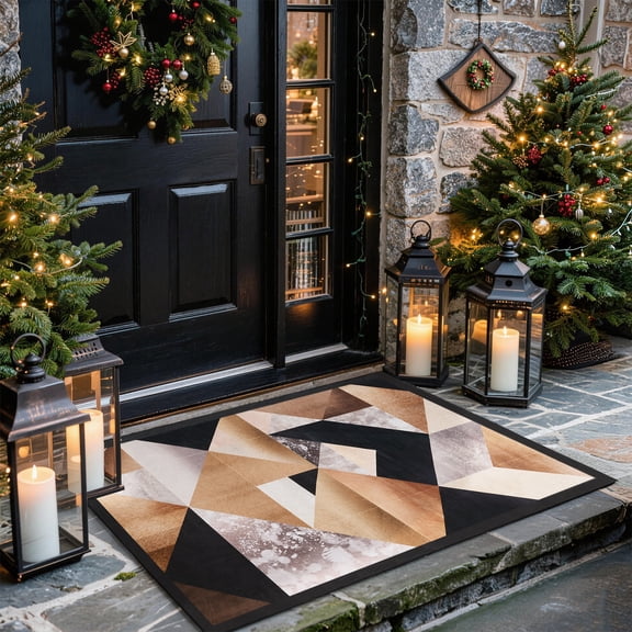 Toyoso 2x3 Modern Geometric Area Rug, Brown and Grey Abstract Rug, Small Machine Washable Non-Slip Entrance Mat, 0.25 inch Low Pile Stain Resistant Accent Rug for Office and Kitchen