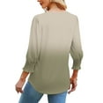 thumbnail image 3 of Ltctricy Women's Tops 205 Trendy Dressy Casual 3/4 Puff Sleeve V Neck Curved Hem Gradient T Shirts Loose Tunic Blouses, 3 of 4