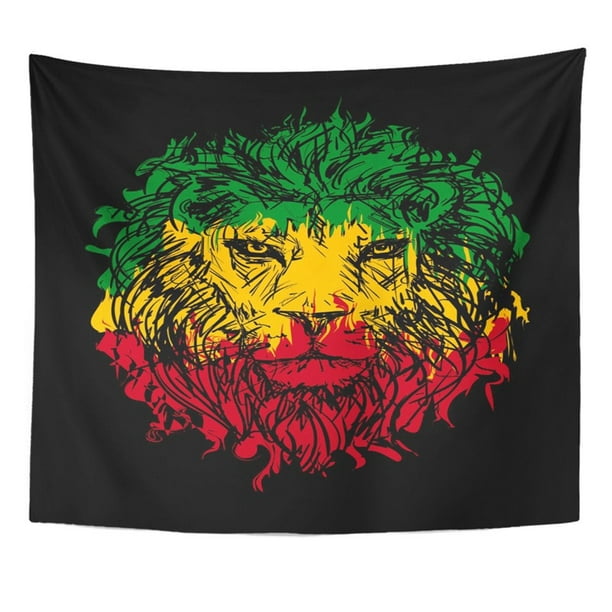 REFRED Green Reggae Rasta With Lion Head On Black Red Marley Bob Rastafarian Music Jamaica Wall