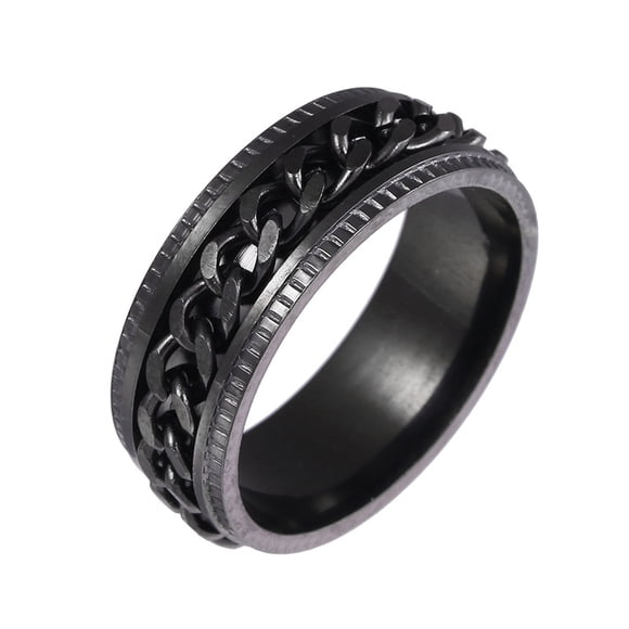 Bague de Spinner Mens pour le Soulagement de l'Anxiété - Anneau d'Anxiété Noir en Acier Inoxydable Incrustation de Bordure de Chaîne Bijoux Taillecirconférence 65mm Diamètre 20,7mm