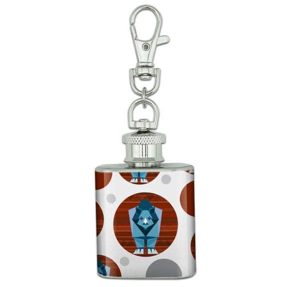 Geometric Rhino Rust Stainless Steel 1oz Mini Flask Key Chain