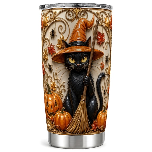 Witch Cat Tumbler 20oz, Pumpkin Tumbler, Stainless Steel Travel Cup