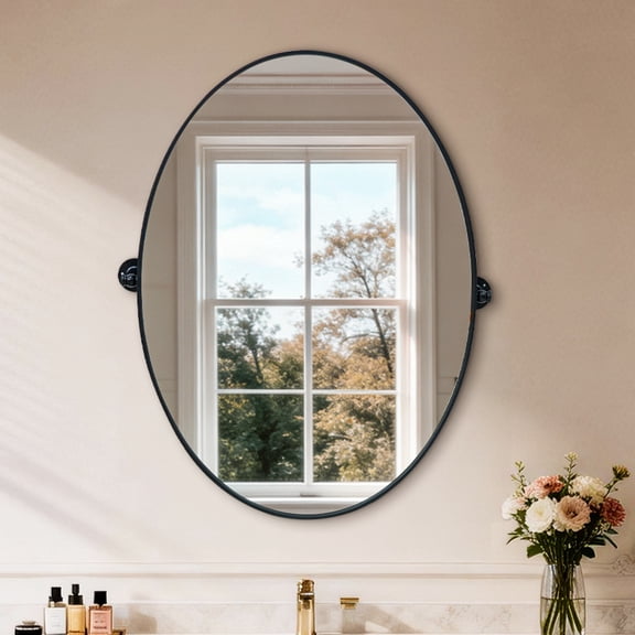 LUVODI 20”x28” Black Metal Framed Pivoting Bathroom Vanity Mirror Tilting Oval Mirror
