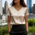 thumbnail image 1 of TaTaai Summer Fashion Solid Women's V Neck Short Sleeve Top, Pearl Embellished Casual Professional, Lightweight for Office Party Wedding Outfits Gift, 1 of 5