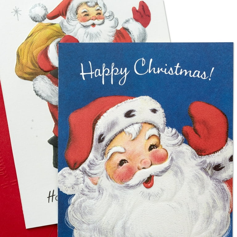 Hallmark Vintage Santa Christmas Cards - 12 Cards & Envelopes, 4 Festive Designs | Boxed Greeting Cards