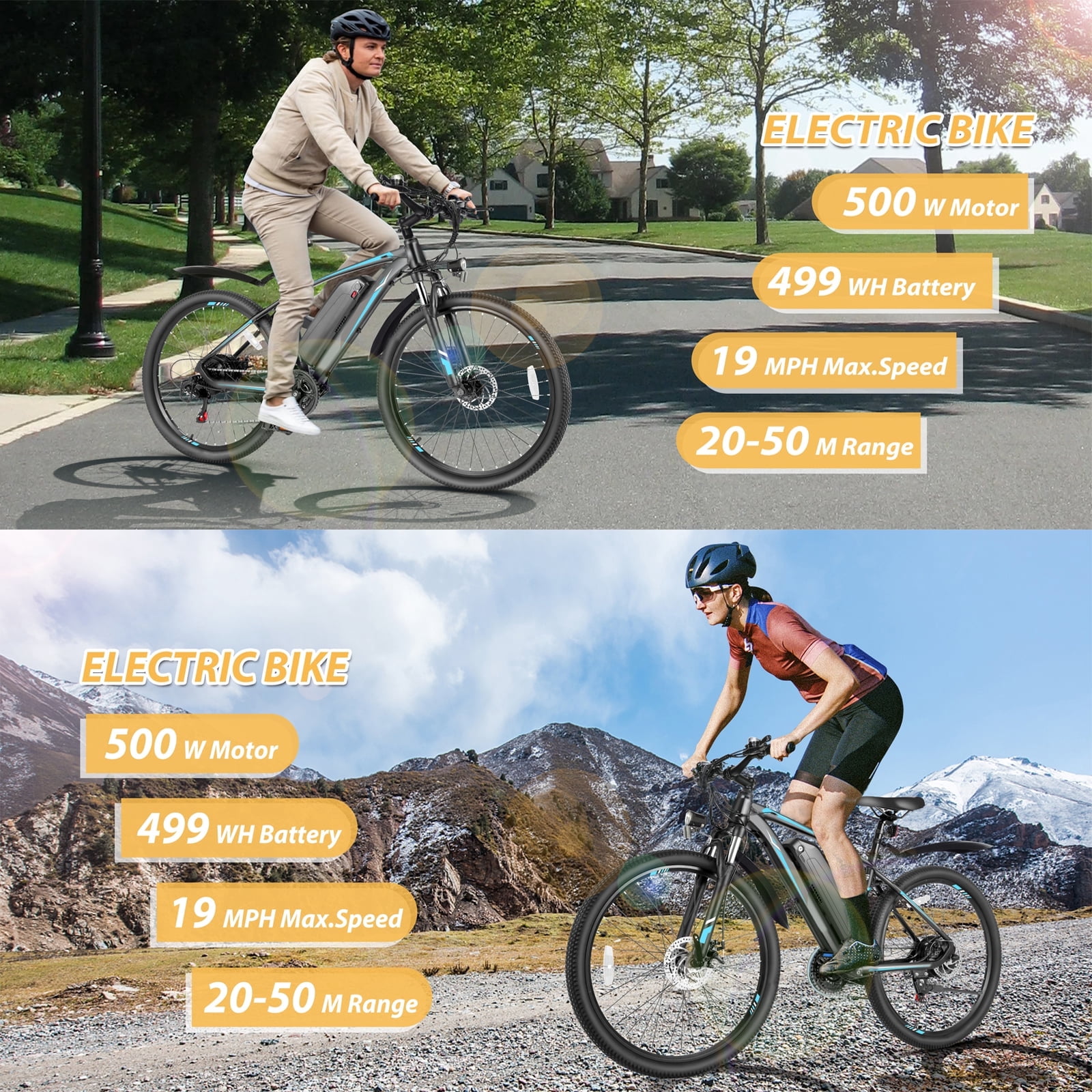 Elifine 500W Electric Bike for Adults, 27.5" Electric Mountain Bicycle, 48V 10.4Ah Battery UL2849, 19.8mph Aluminum Alloy Commuter Ebike, Lockable Suspension Fork, Shimano 21-Speed Blue