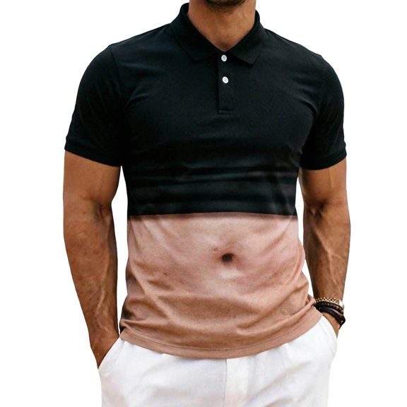 Men's Polo Shirts Short Sleeve Golf T Shirt Fun Belly Navel Polo Shirt