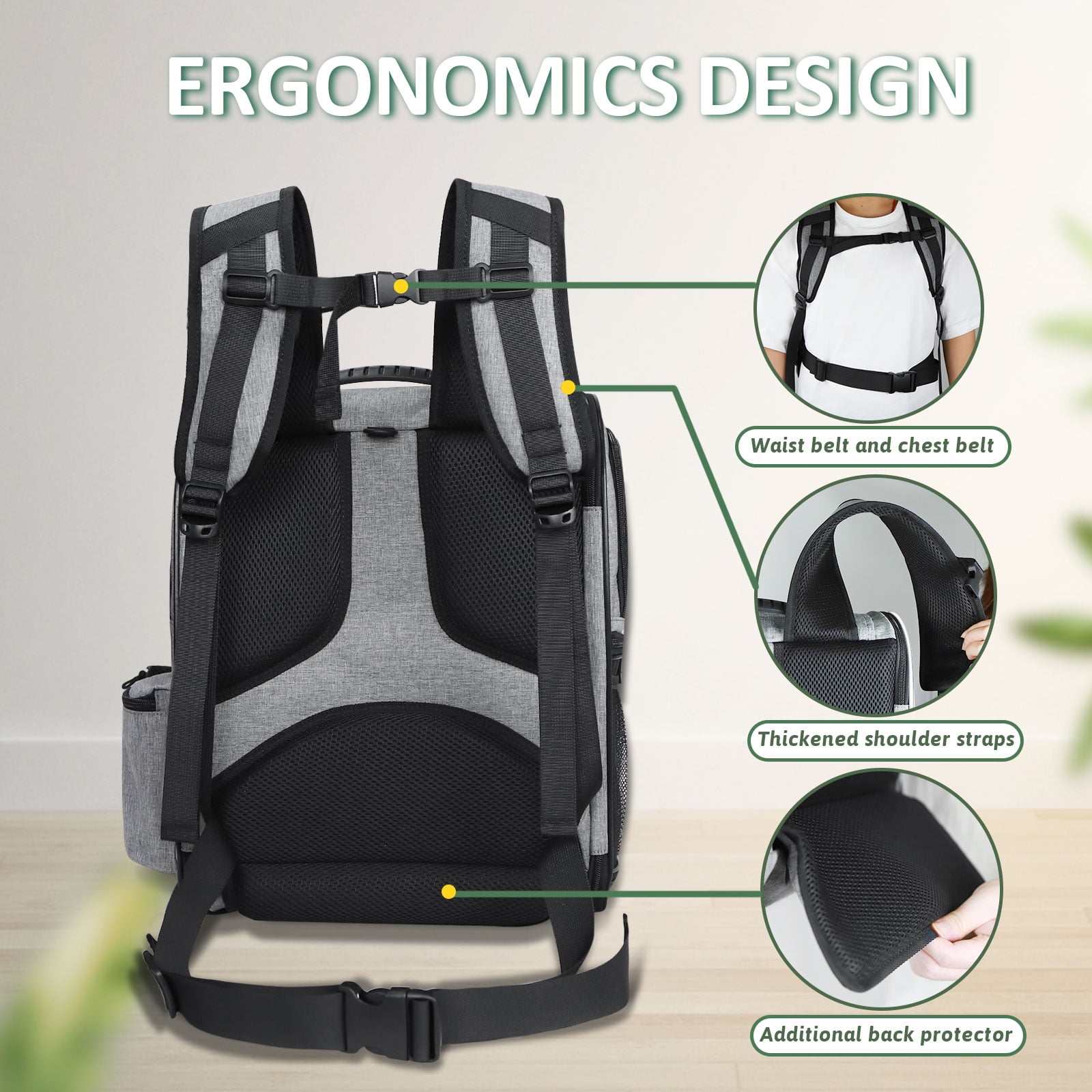 PETSKD Pet Carrier Backpack for Dogs Cats, 13x11x16.5 inches Outdoor Travel Backpack with with Safety Lock Zipperl, Large Space Foldable Backpack for Pets Under 20 lbs, Gray