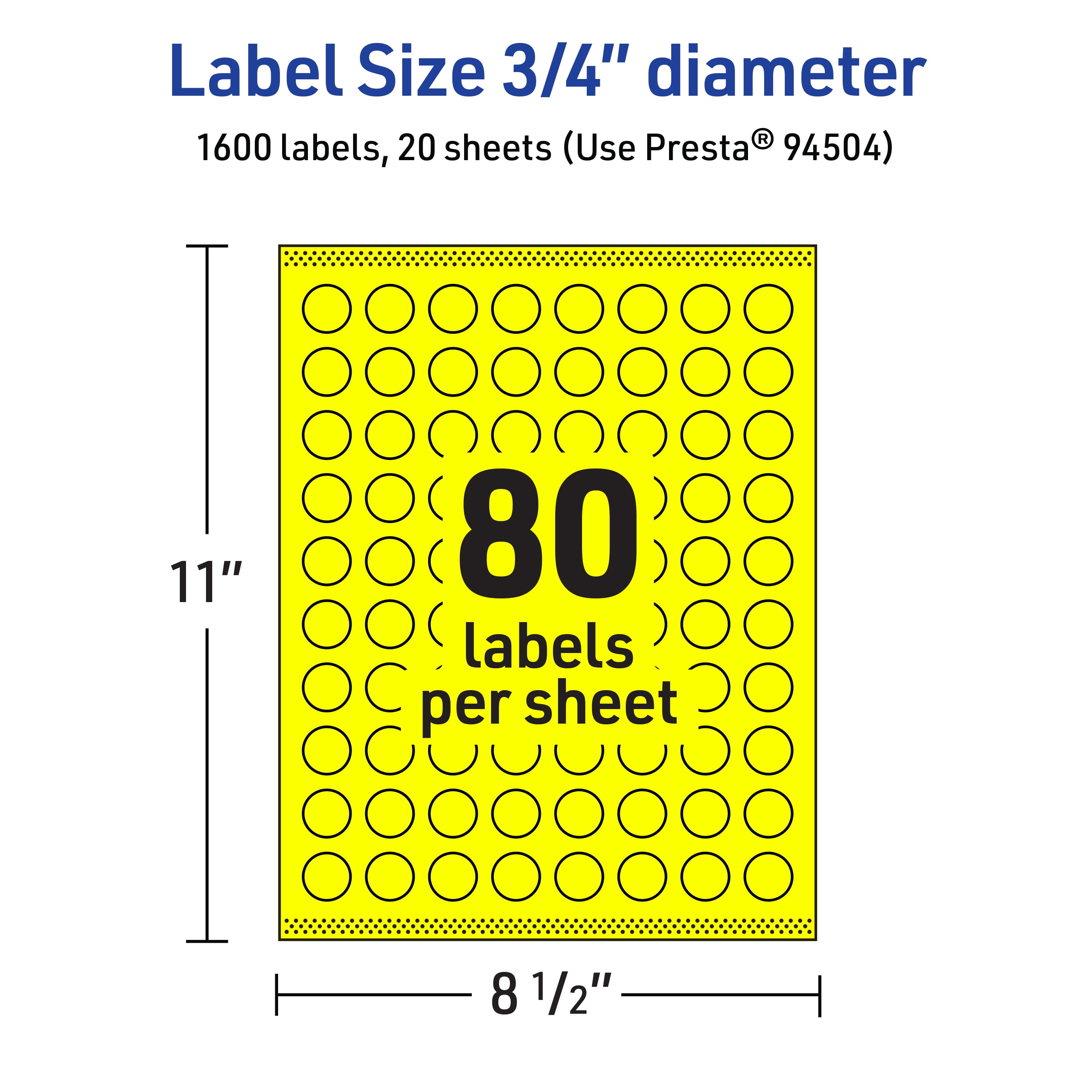 Avery Printable Round Labels, Neon Yellow, 0.75" Diameter, 1,600ct