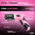 Pink Power 3.6 V Rechargeable Cordless Electric Screwdriver Set with