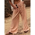 thumbnail image 5 of Women Drawstring Striped Pants Loose Wide Leg Trousers Casual Low Waist Pants Comfy Lounge Pants with Pockets Khaki M, 5 of 7