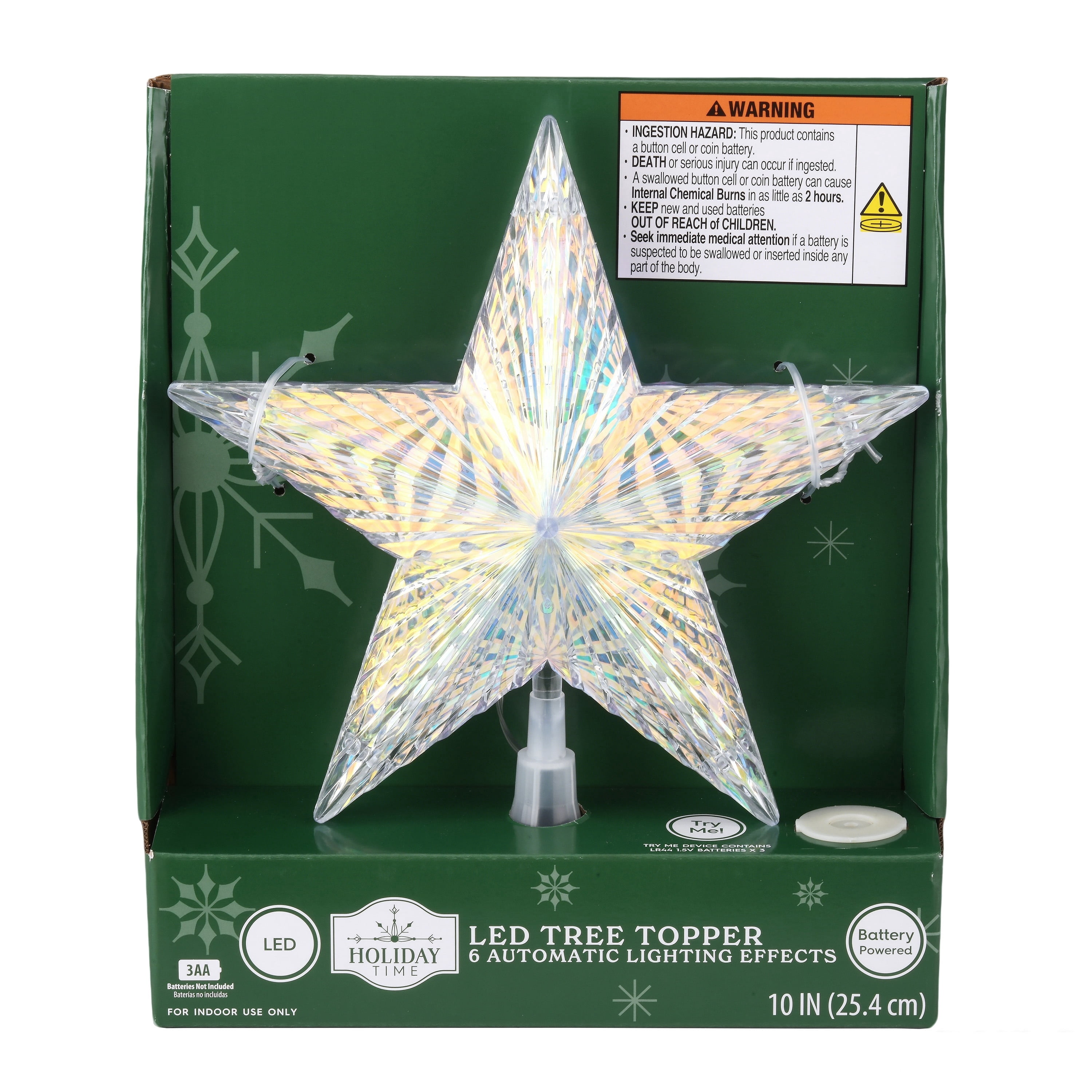 LED Prismatic Star Christmas Tree Topper, Iridescent, 10", by Holiday Time
