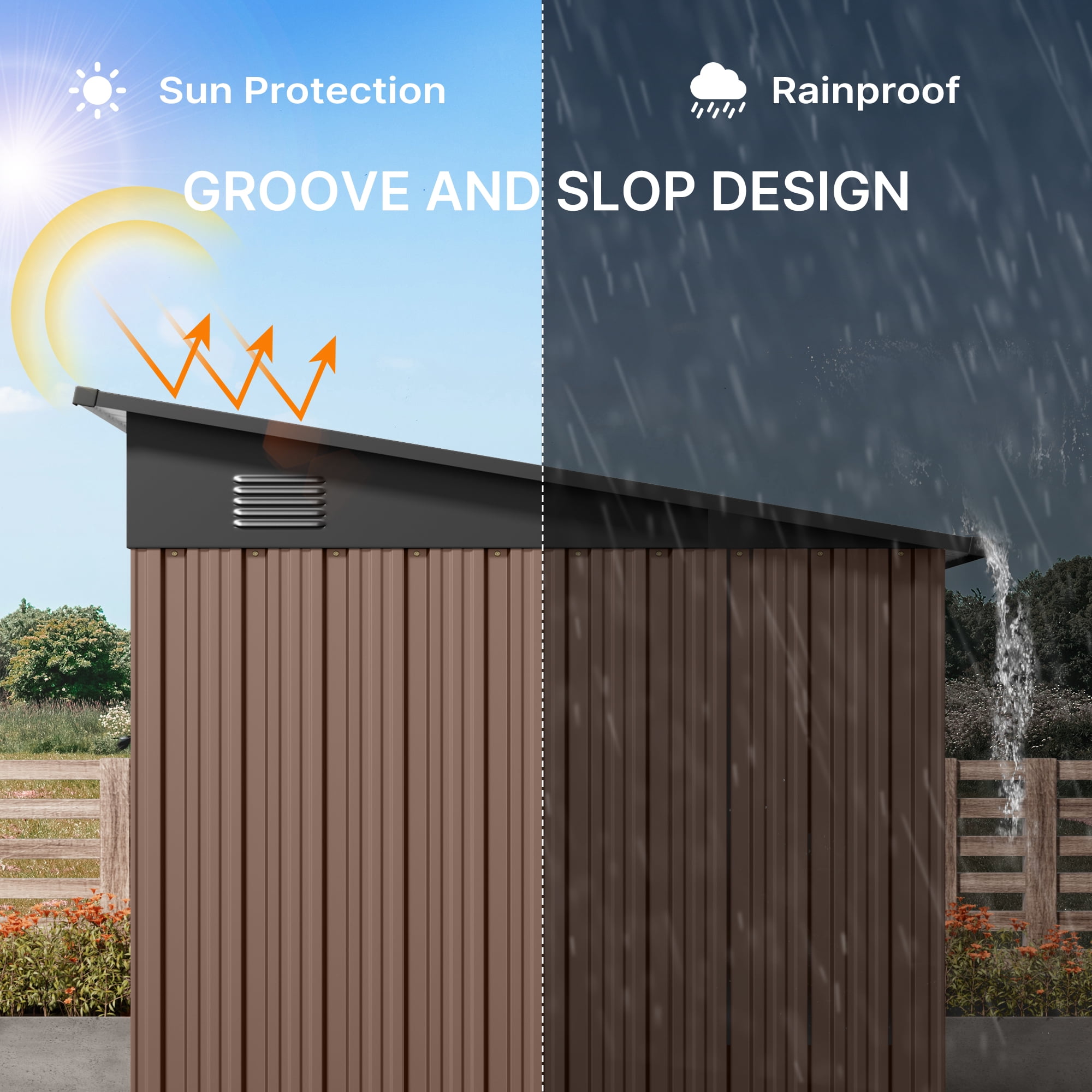 Aiho 6' x 4' Outdoor Storage Shed Clearance with Double Lockable Doors, Waterproof Shed Outdoor Storage for Garden, Natural