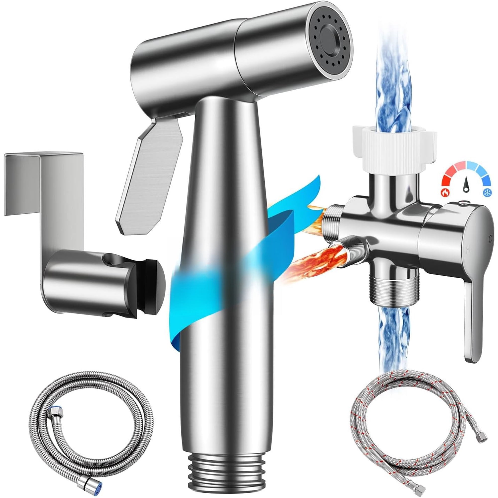 PLERISE Hot and Cold Bidet Sprayer for Toilet, Warm Water Bidet Attachment with Muslim Shower, Ideal for Feminine Hygiene Pet Cleaning Cloth Diapers Elderly Care