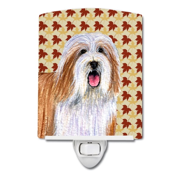 Caroline's Treasures LH9105CNL Bearded Collie Fall Leaves Portrait Ceramic Night Light, 6x4x3", multicolor