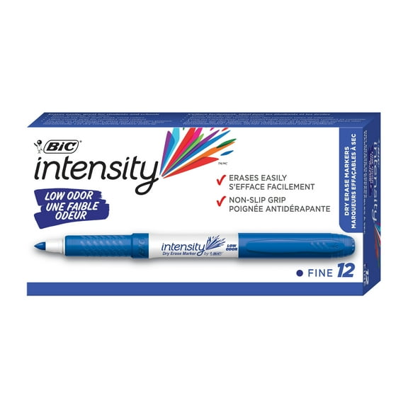 BIC Intensity Blue Low Odor Dry Erase Markers, Fine Tip, 12-Count Pack