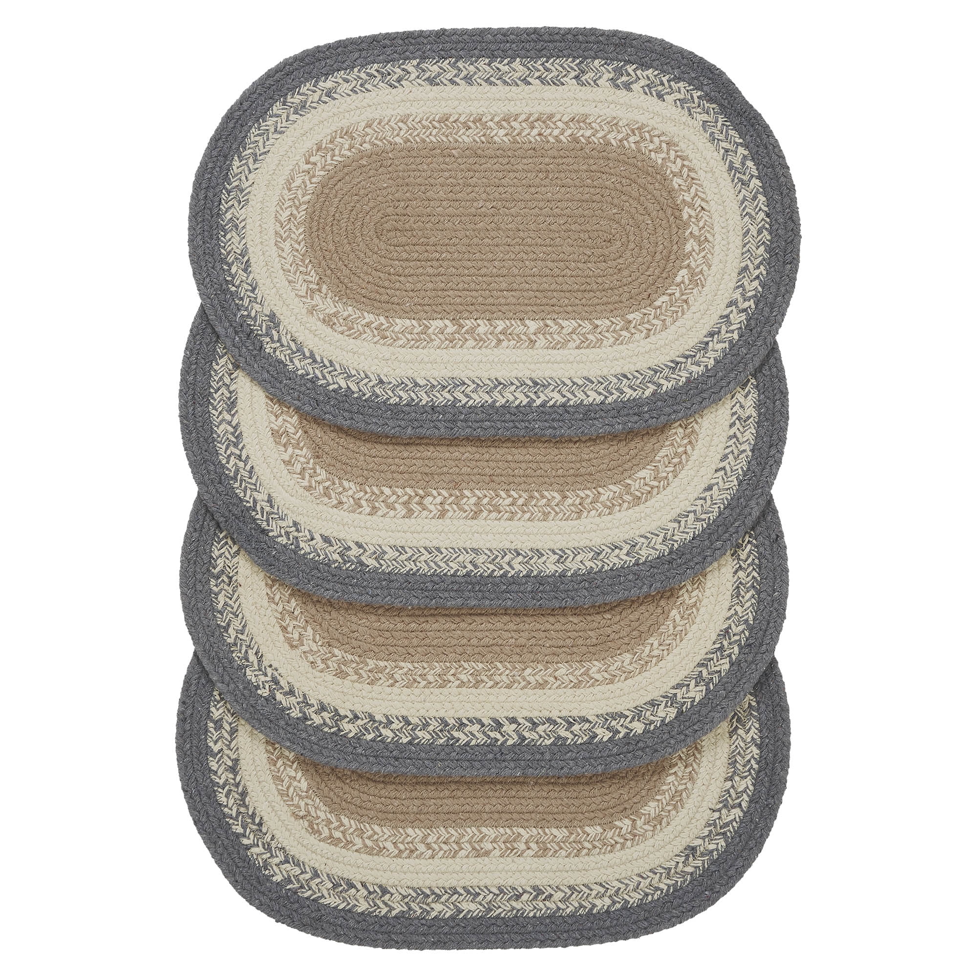 VHC Brands Braided Cotton Placemat 10x15 Set of 4, Cotton Dining Room, Kitchen Placemat, Dining Table Placemats, Woven Place Mat, Finders Keepers Collection, Oval 10x15, Ash Grey