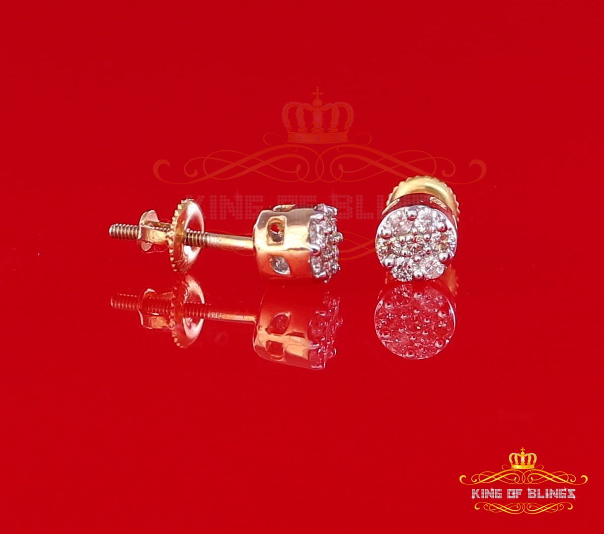 King of Bling's 10K Real Yellow Gold Real Diamond 0.25CT Men's/Women's Stud Round Earring